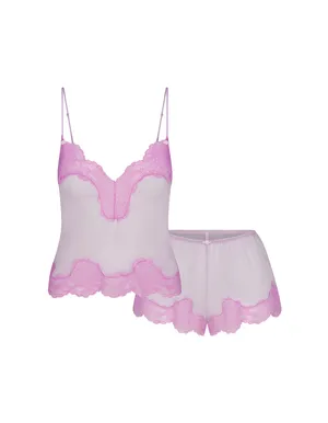 NWT SKIMS ROMANCE LACE CROPPED CAMI AND SHORT SET Sugar Plum Large thumbnail 2