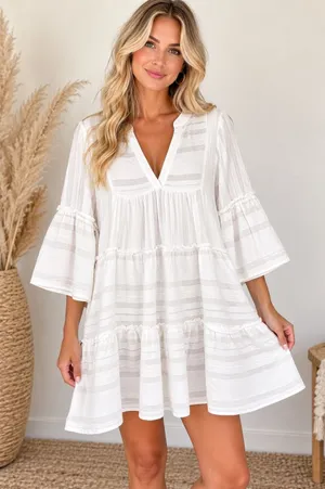 Accessorize London White Cotton Tiered Beach Dress XS NWT thumbnail 1