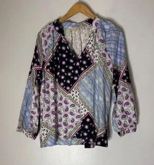 Loft Medium Puff Sleeve Linen‎ Blend Top Patch Print thumbnail 1
