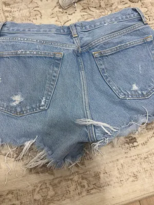 AGOLDE Light Blue Distressed Denim Shorts thumbnail 2