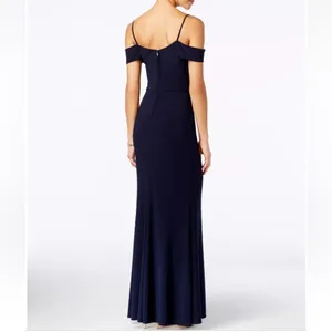CITY STUDIO NWT Juniors Navy Plunge Off Shoulder Sleeve Size 3 Formal Dress Gown thumbnail 5