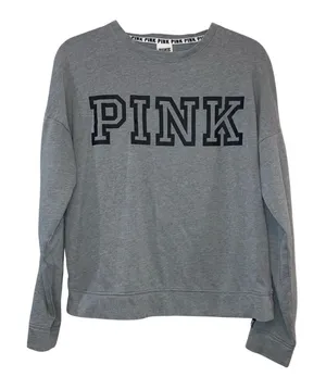 Victoria's‎ Secret PINK Sweatshirt XS Gray Logo Crewneck Pullover Lounge thumbnail 1