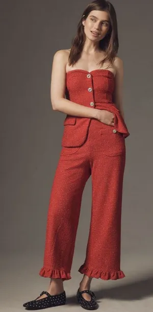 Anthropologie Maeve Colette Ruffle-Hem High-Rise Wide-Leg Full-Length Pants thumbnail 1