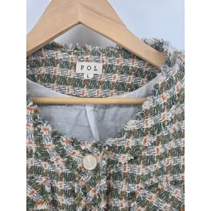 POL‎ Jacket Womens Large Green Orange Plaid Tweed Frayed Edge Button Up FWJ191 thumbnail 3