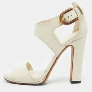 Gucci Lifford White Leather Bamboo Buckle Block Heel Sandals EU 38 thumbnail 3
