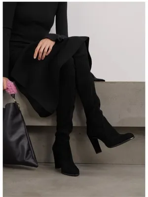 Stuart Weitzman ICONIC Highland stretch-suede over-the-knee black boots shoe 5M thumbnail 4
