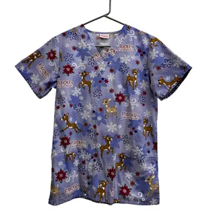 Rudolph Red Nosed Reindeer Christmas Purple Scrub Top XS X-Small thumbnail 1