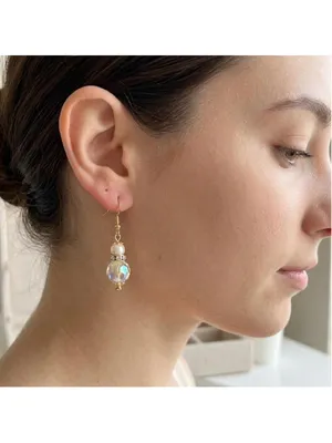 Gold Crystal Bead & Pearl Dangle Earrings ✨ Handmade Fairycore / Coquette Jewelr thumbnail 2
