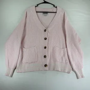 KBB by Kahlana Pink Waffle Knit Oversized Button Front Cardigan Sweater Small thumbnail 2