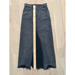 We The Free People Sz 24 Distressed Black Fade Denim Front Slit Midi Skirt EUC‎ thumbnail 7