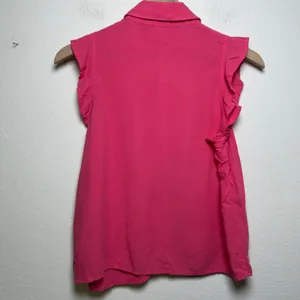 Cloth & Stone Women Ruffle Button‎ Down XS Pink Vibrant Hibiscus Sleeveless Top thumbnail 11