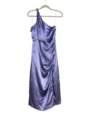 NWT Anthropologie Silk One Shoulder Purple Satin Side Slit Midi Dress 8 thumbnail 4