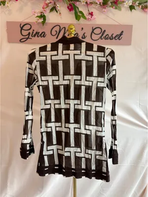 Tory Burch Brown and White Geometric Print Long Sleeve Tunic Top Size 0 thumbnail 2