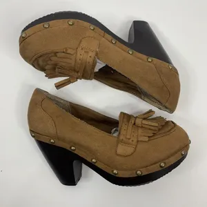 Vintage Y2K Size‎ 9 90s Union Bay Nicolette Platform Wood Heel Studded Pumps Tan thumbnail 2