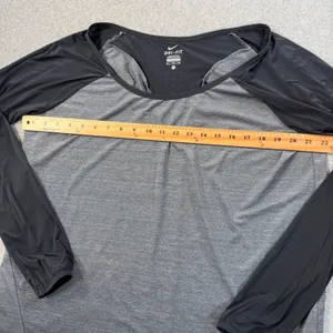 Nike Dri-Fit Women's XL Long Sleeve Active Shirt Grey Black Running Yoga Top thumbnail 6