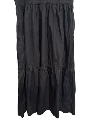 French Connection V-neck Short PuffSleeve Black Poplin Tier Maxi Dress size XL thumbnail 6