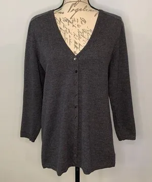 wool button front sweater charcoal gray L thumbnail 1