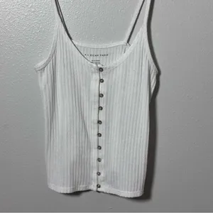 American‎ Eagle Women White Tank Top Crop Button Front Knit Size XS thumbnail 2