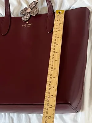 Kate Spade Kerri Medium Tote Bag Burgundy Leather with Glitter Flower Charm thumbnail 8