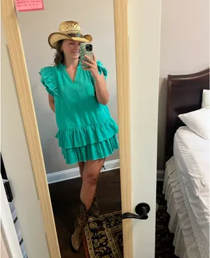 Ruffled Teal Tiered Dress Green thumbnail 2