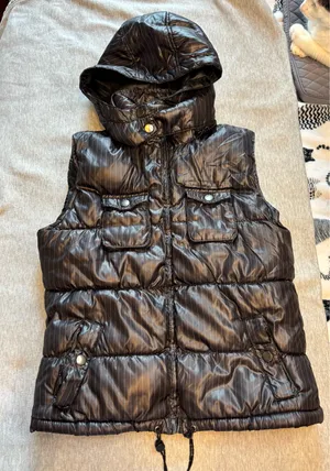 Faded Glory Black Pinstripe Puffer Vest Size Small thumbnail 2