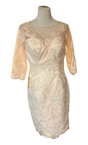 NWT TS Couture LanTing Bride Blush Pink Beaded Lace Sheath Dress & Duster Set thumbnail 1