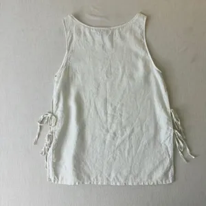 Rachel Zoe 100% Linen Tunic Top M Cream Lagenlook Coastal Side Tie Tank thumbnail 8