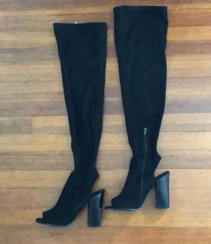 Thigh High Fabric Open Toe Boots thumbnail 1