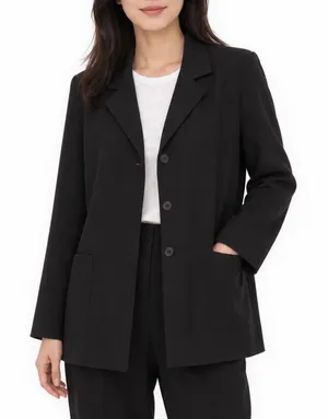 Vintage Black Three Button Blazer Jacket with Patch Pockets Solid Professional Size L thumbnail 1