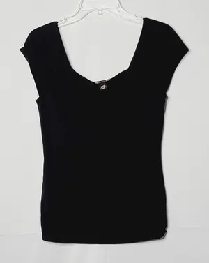 Victoria Secret ruched neck and sleeve black shirt top sz Medium thumbnail 1