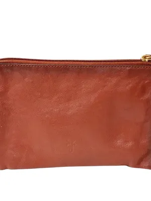 FRYE Wristlet Wallet Smooth Leather in Cognac Brown DB0625 Full Zip thumbnail 2