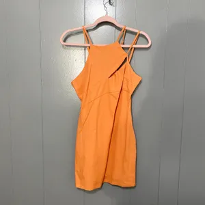 NEW Showpo Patchico Orange Linen Blend Look Split Bust Bodycon Mini Dress 6 thumbnail 3
