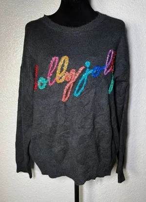 LE LIS Collection Holly Jolly Christmas Sweater black Multicolor Tinsel size XS thumbnail 1