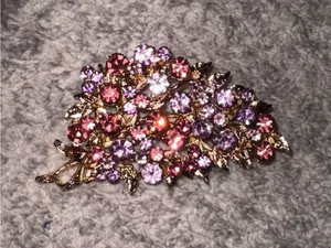 Vintage Pink Purple Rhinestone Spray Brooch Gold Tone Botanical Leaf Pin/Brooch thumbnail 4