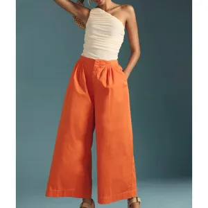Maeve Anthropologie Slouchy Wide‎ Leg Trousers Bright Orange High Rise 10 New thumbnail 2