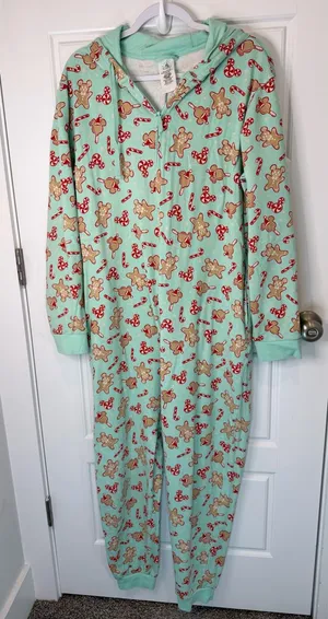 Disney Mickey Bars Mouse Holiday Gingerbread Hooded Romper Pajamas Adult Large thumbnail 1