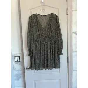 Zara Womens Green Cream Polka Dot Smocked‎ V-Neck Mini Dress L thumbnail 16