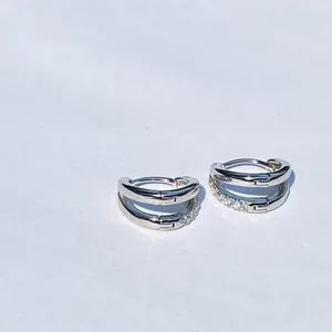 💎🩶 NEW S925 925 Sterling Silver Clear Crystal Double Tiered Huggie Hoop Earrings 🩶💎 thumbnail 2