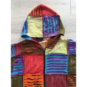 Women's Patchwork Multicolor Boho Hippie Grunge Long Sweater Distressed Sz Large thumbnail 5