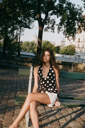 Zara Black and White Polka Dot Halter Top thumbnail 8