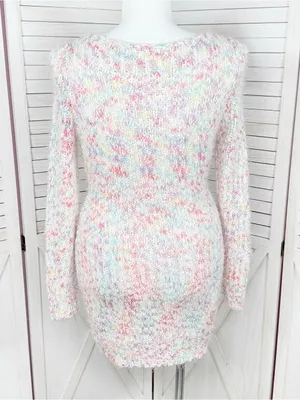 Confetti V Neck Bodycon Sheath Sweater Mini Dress White Multicolor Size Large thumbnail 4
