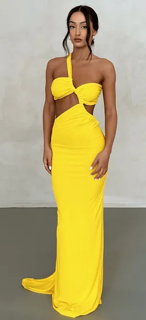 Jaus Sari Yellow Cutout Maxi Dress thumbnail 1
