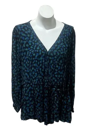 Free Assembly Women's 2XL Polka Dot Pleated Shoulder Wrap Blouse thumbnail 1