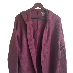 American Eagle Women Cardigan XS Burgundy Hooded Waffle Knit‎ Lounge Cozy Layer thumbnail 4