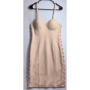 Forever 21 Womens Beige Bustier Bodycon Mini Dress Lattice Side Detail Size L thumbnail 2