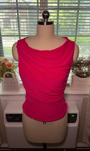 Express Draped Sleeveless Cowl Neck Tank in Bright Pink thumbnail 1
