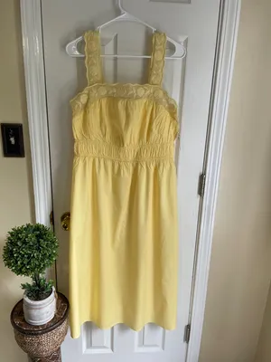 Old Navy Yellow Coquette Cottagecore Smocked Midi Dress thumbnail 3