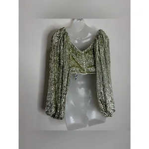 ASOS gold limited edition Sequin Puff-Sleeve Cropped Top size 6 NWT Festive thumbnail 3