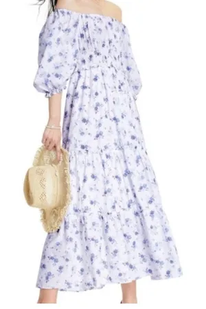Love Shack fancy women's small white floral maxi dress tiered target purple doen thumbnail 1