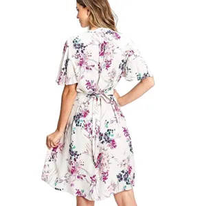 NEW Lovestitch floral midi dress SMALL short flutter sleeves Pockets pink thumbnail 3
